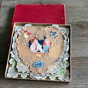 Vintage 1900’s lace Die-Cut Heart Shaped Valentine card